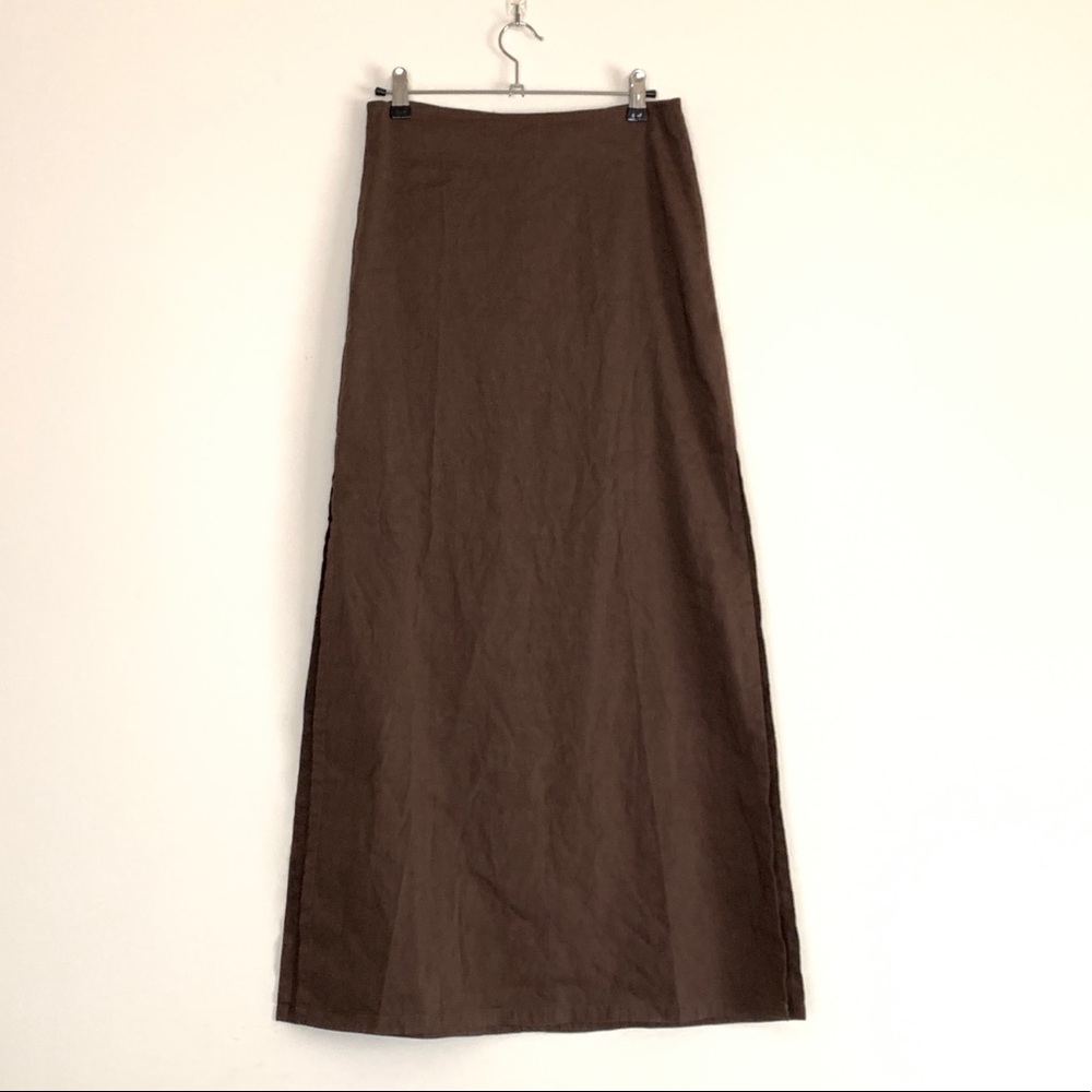 Theory brown maxi skirt with side slits size 0